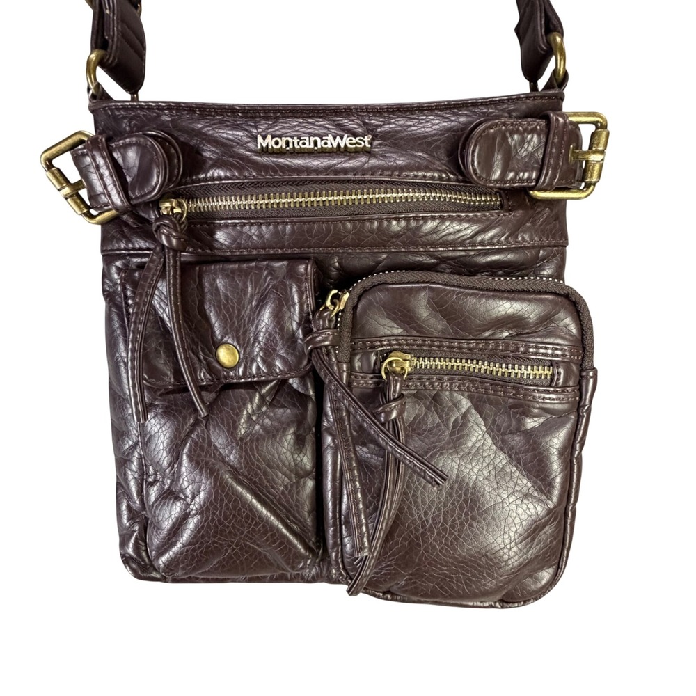 Montana West Crossbody Bag Brown Soft Stoned Washed Leather Pockets Rustic Boho